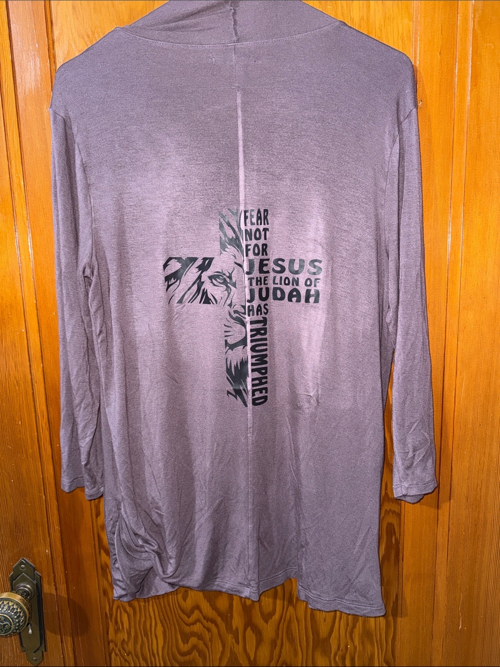 Maurices Purple-Gray Long Sleeve Tee with Lion & Cross Graphic